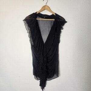 Sheri Bodell Womens Small 100% Silk Ruffle Blouse Button Down Draped Sheer